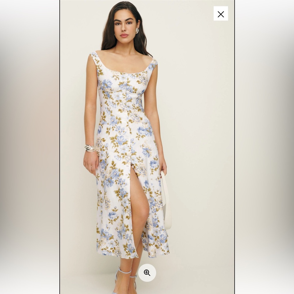 Reformation Louisa Floral Linen Midi Dress